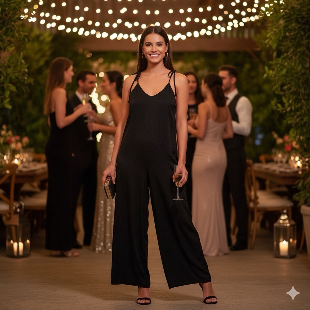 SHEIN Black Halter Wide-Leg Jumpsuit